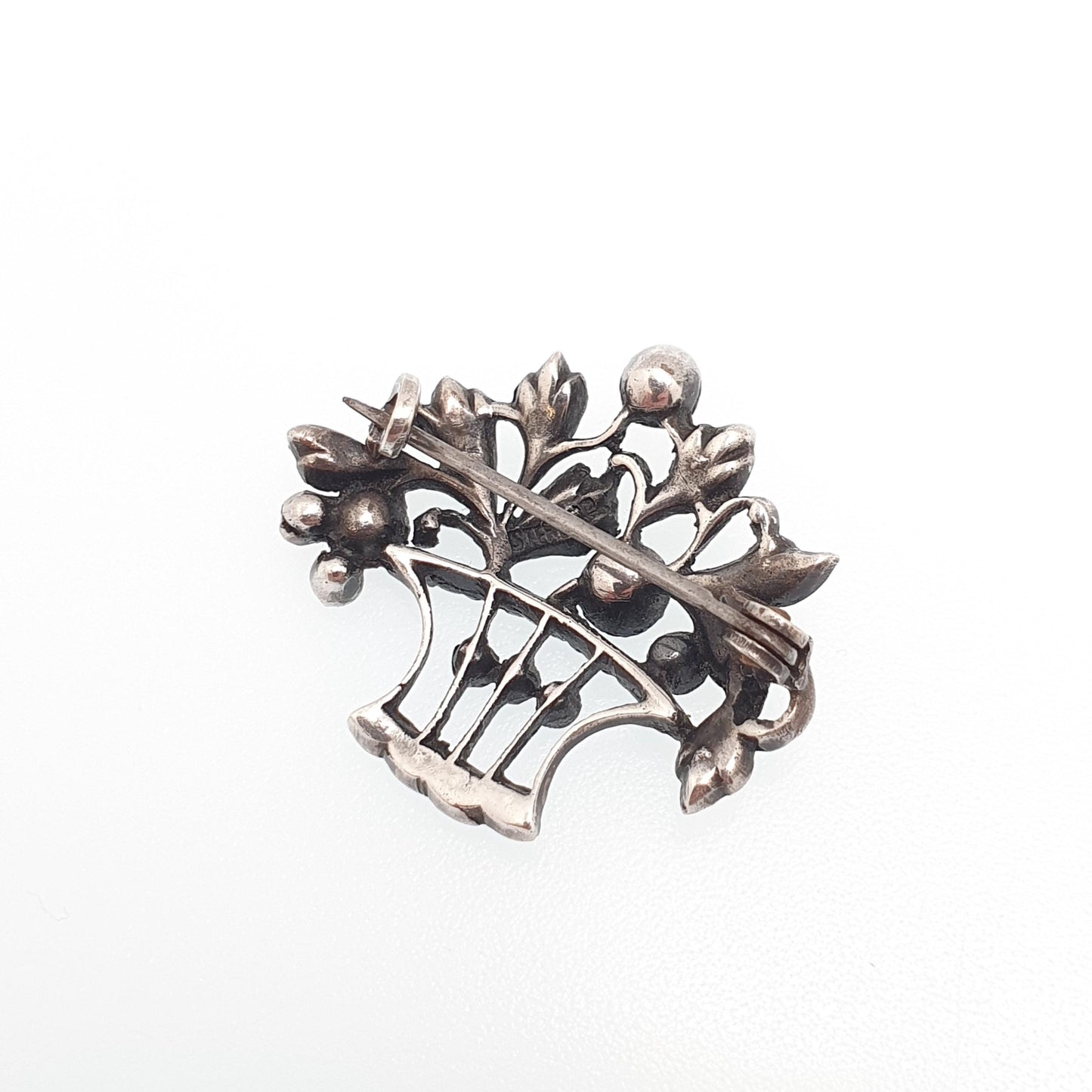 Antique Sterling Silver Paste Brooch Paste Little Garden Flower Basket Giardinetti Multi Coloured Vintage Womens Jewelry Jewellery