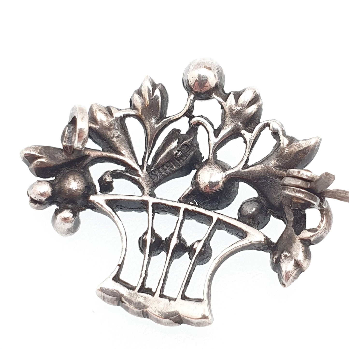 Antique Sterling Silver Paste Brooch Paste Little Garden Flower Basket Giardinetti Multi Coloured Vintage Womens Jewelry Jewellery