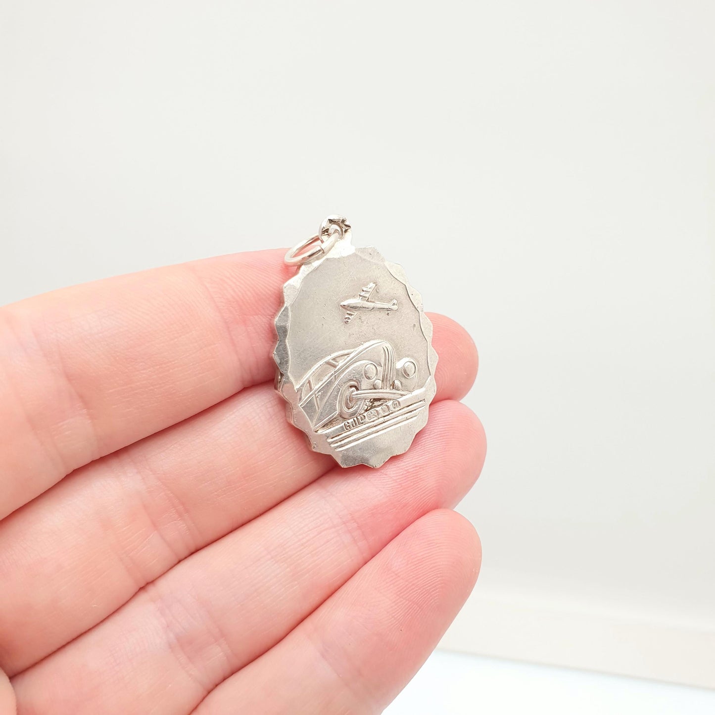GEORG JENSEN Vintage Sterling Silver St Christopher Pendant Necklace Car Plane Oval Double Sided Necklace Saint Jewellery Jewelry Men Women
