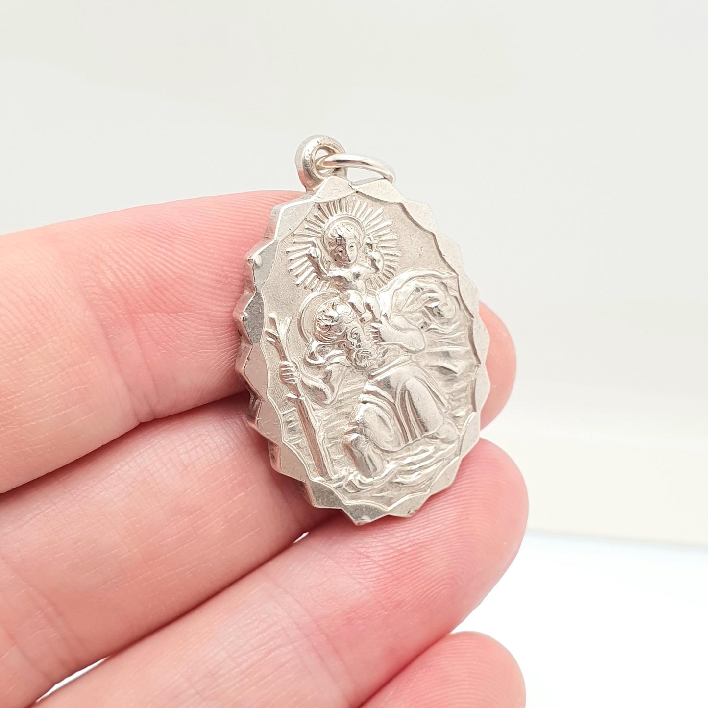 GEORG JENSEN Vintage Sterling Silver St Christopher Pendant Necklace Car Plane Oval Double Sided Necklace Saint Jewellery Jewelry Men Women