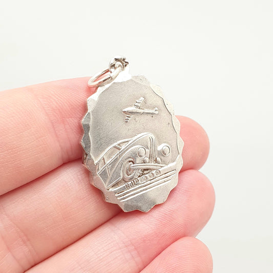 GEORG JENSEN Vintage Sterling Silver St Christopher Pendant Necklace Car Plane Oval Double Sided Necklace Saint Jewellery Jewelry Men Women