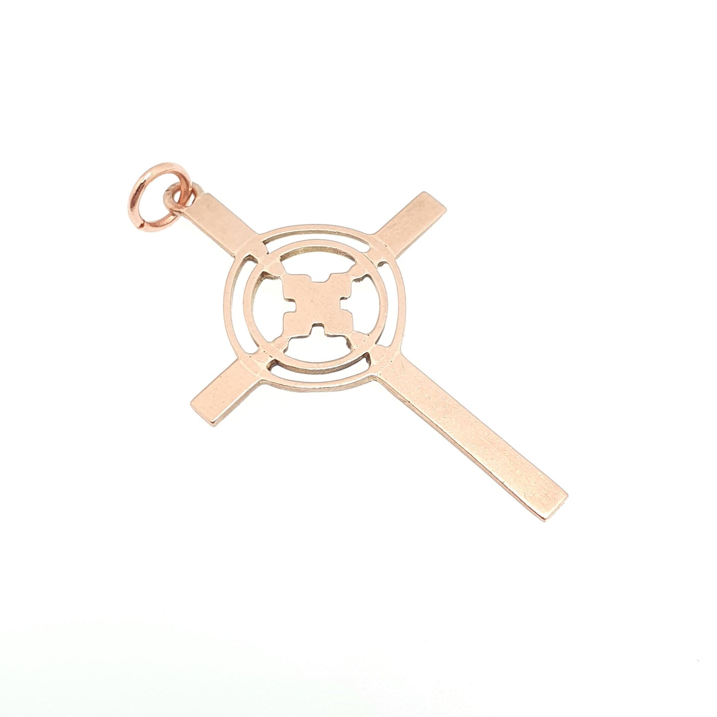 Antique 9ct 9k Rose Gold Celtic Cross Necklace Crucifix Pendant Gaelic Irish Solid 9k 375 Vintage Womens Mens Jewellery Jewelry