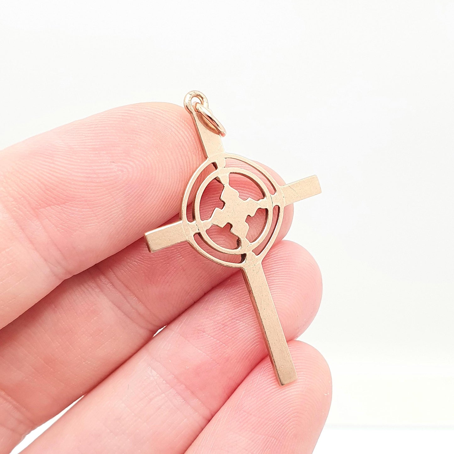 Antique 9ct 9k Rose Gold Celtic Cross Necklace Crucifix Pendant Gaelic Irish Solid 9k 375 Vintage Womens Mens Jewellery Jewelry