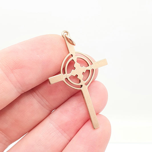 Antique 9ct 9k Rose Gold Celtic Cross Necklace Crucifix Pendant Gaelic Irish Solid 9k 375 Vintage Womens Mens Jewellery Jewelry