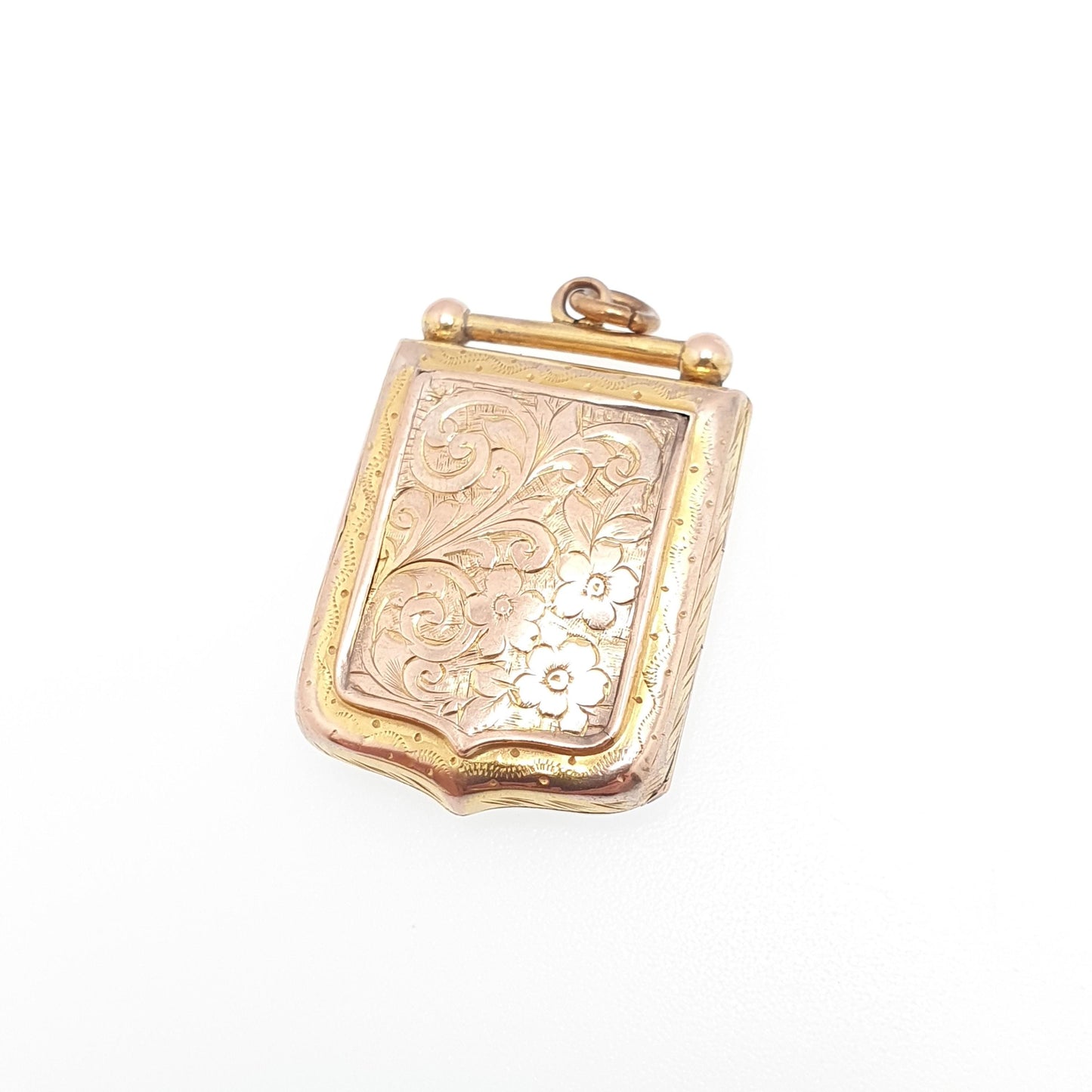 Antique Victorian 9ct Gold Shield Locket 375 9k Back and Front Pendant Large Big Engraved Picture Photo Vintage Womens Jewellery Jewelry