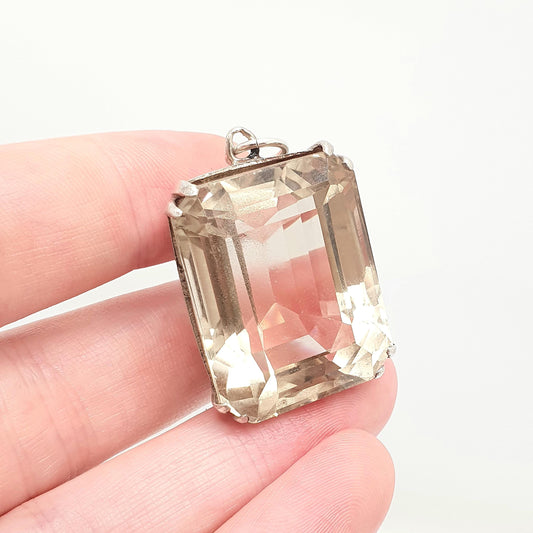 Antique Smoky Quartz Solid Silver Pendant Necklace Art Deco Huge Large Big Dark Brown Gemstone Genuine Vintage Womens Jewelry Jewellery