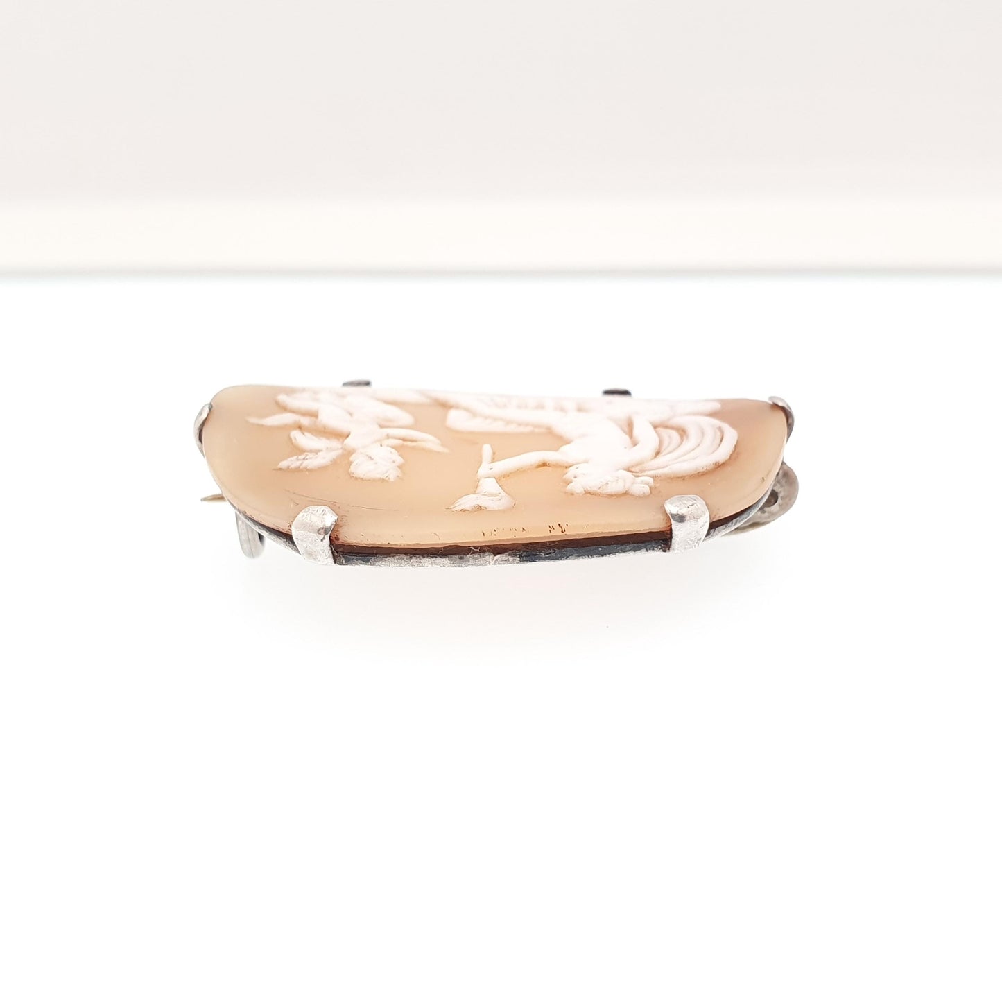 Antique Victorian Hectate & Cherub Cameo Solid Silver Brooch Torch Genuine Shell Womens Jewelry Jewellery Vintage