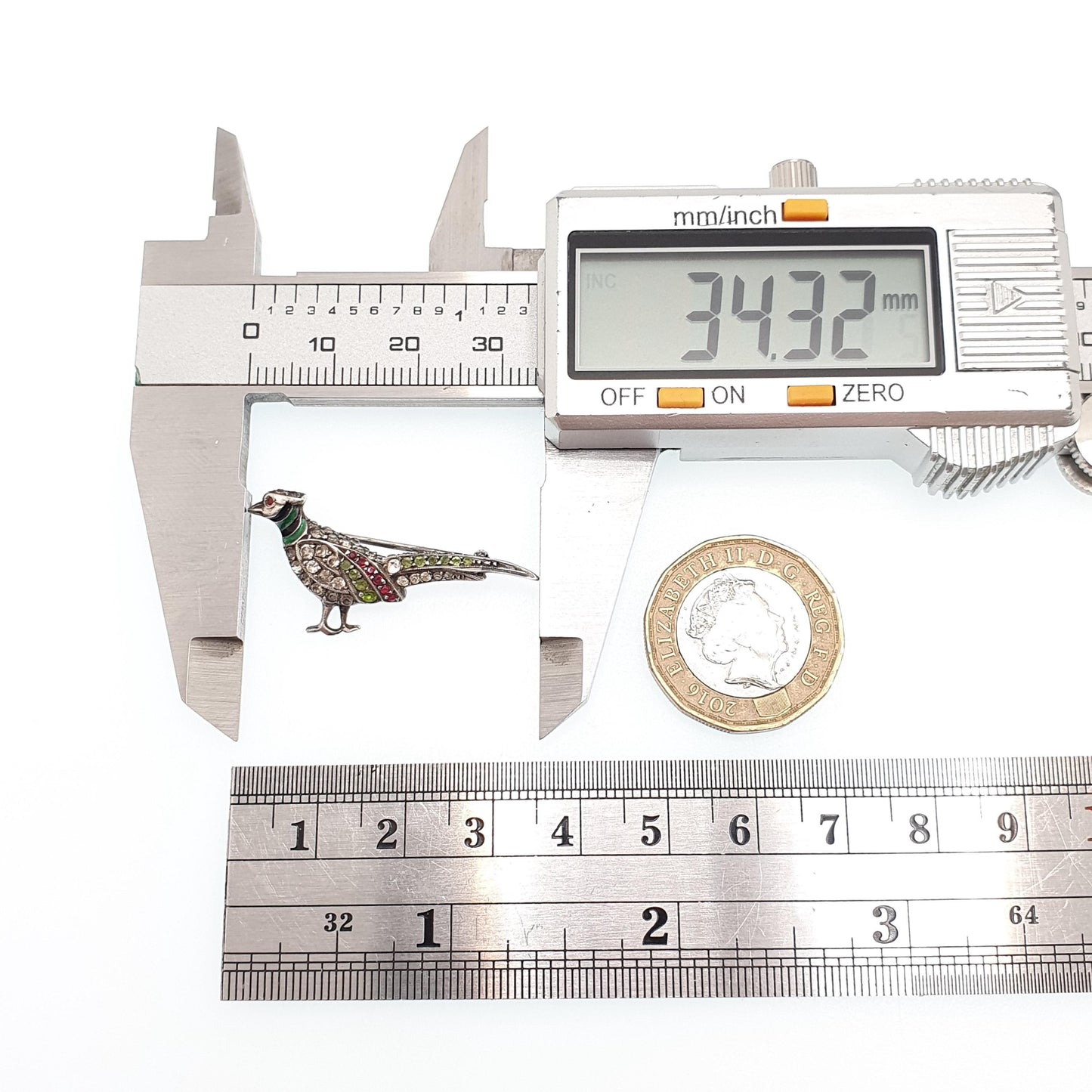 Antique Sterling Silver Pheasant Brooch Paste Enamel Head Art Deco Bird Peacock Partridge Style Hunting Vintage Womens Jewelry