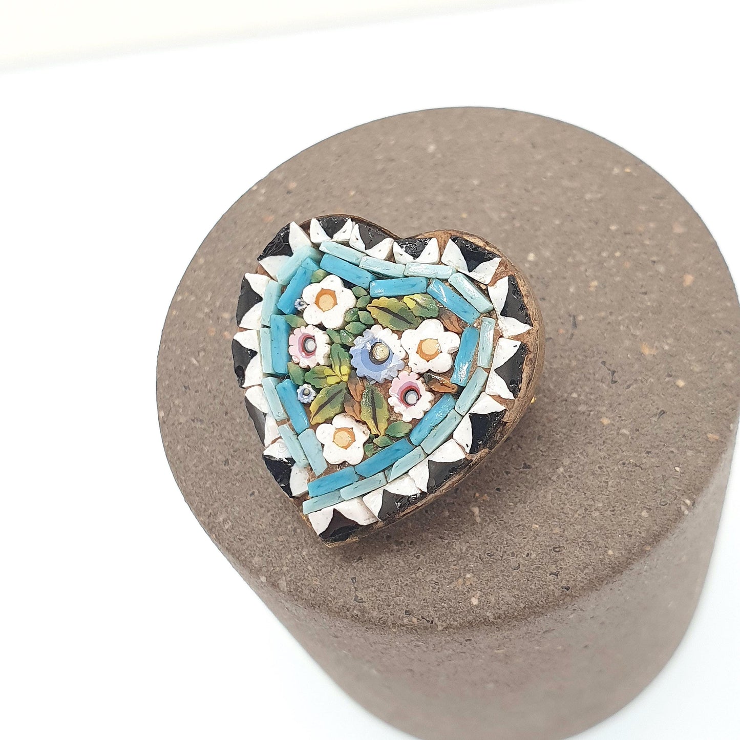 Antique Micro Mosaic Heart Brooch Pin Victorian Micromosaic Millefiori Fine Vintage Love Gift Italian Handmade European Jewelry Jewellery