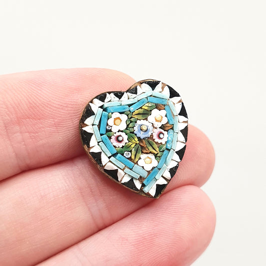 Antique Micro Mosaic Heart Brooch Pin Victorian Micromosaic Millefiori Fine Vintage Love Gift Italian Handmade European Jewelry Jewellery