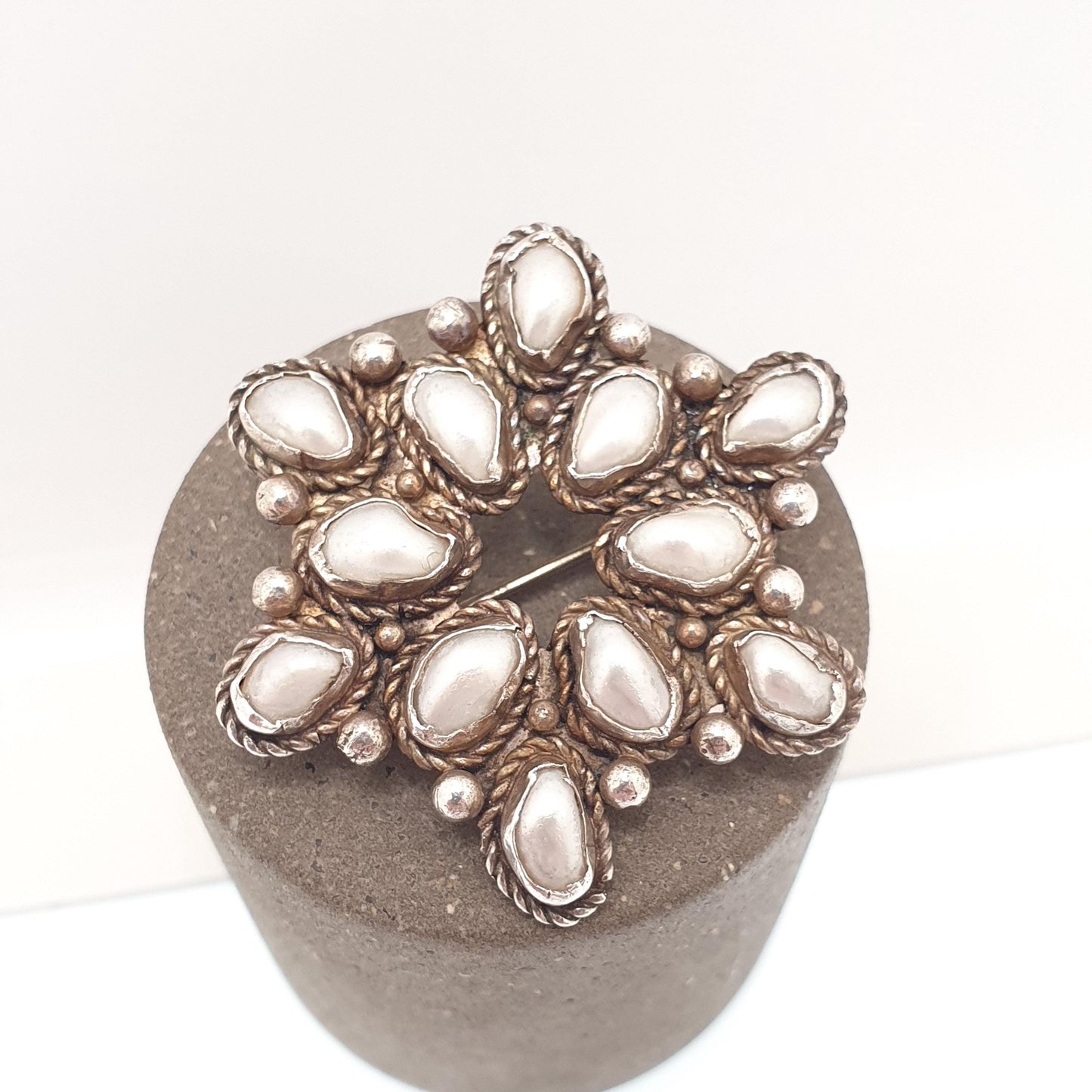 Antique Chinese Freshwater Pearl Solid Silver Brooch Star Shape Cluster Pin Natural Pearls Vintage Jewellery Jewelry