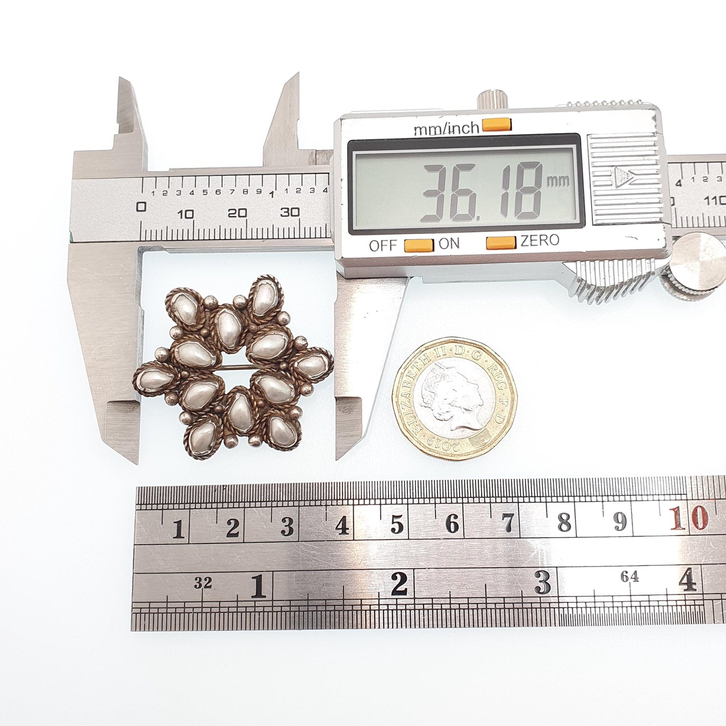 Antique Chinese Freshwater Pearl Solid Silver Brooch Star Shape Cluster Pin Natural Pearls Vintage Jewellery Jewelry