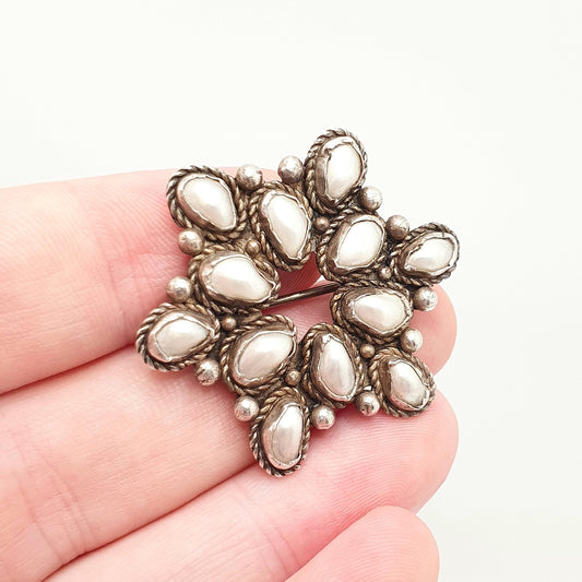Antique Chinese Freshwater Pearl Solid Silver Brooch Star Shape Cluster Pin Natural Pearls Vintage Jewellery Jewelry