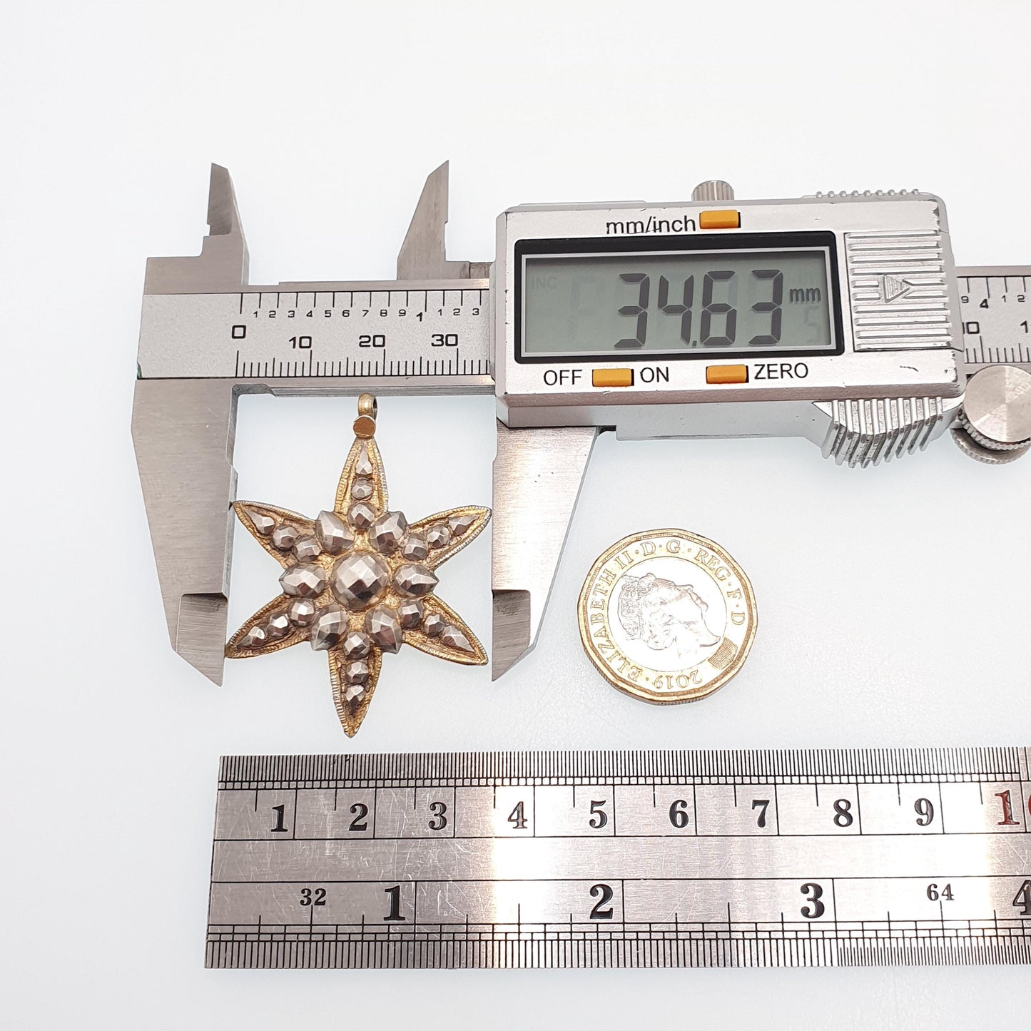 Antique Victorian Gold on Silver Star Pendant Necklace Georgian Steel Cut Style Solid Celestial Vintage