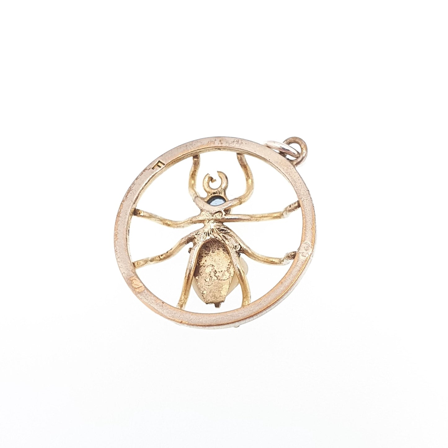 Antique Victorian Rolled Gold Spider Pendant Sapphire Paste Freshwater Pearl Necklace Spiderweb Vintage Jewelry Jewellery