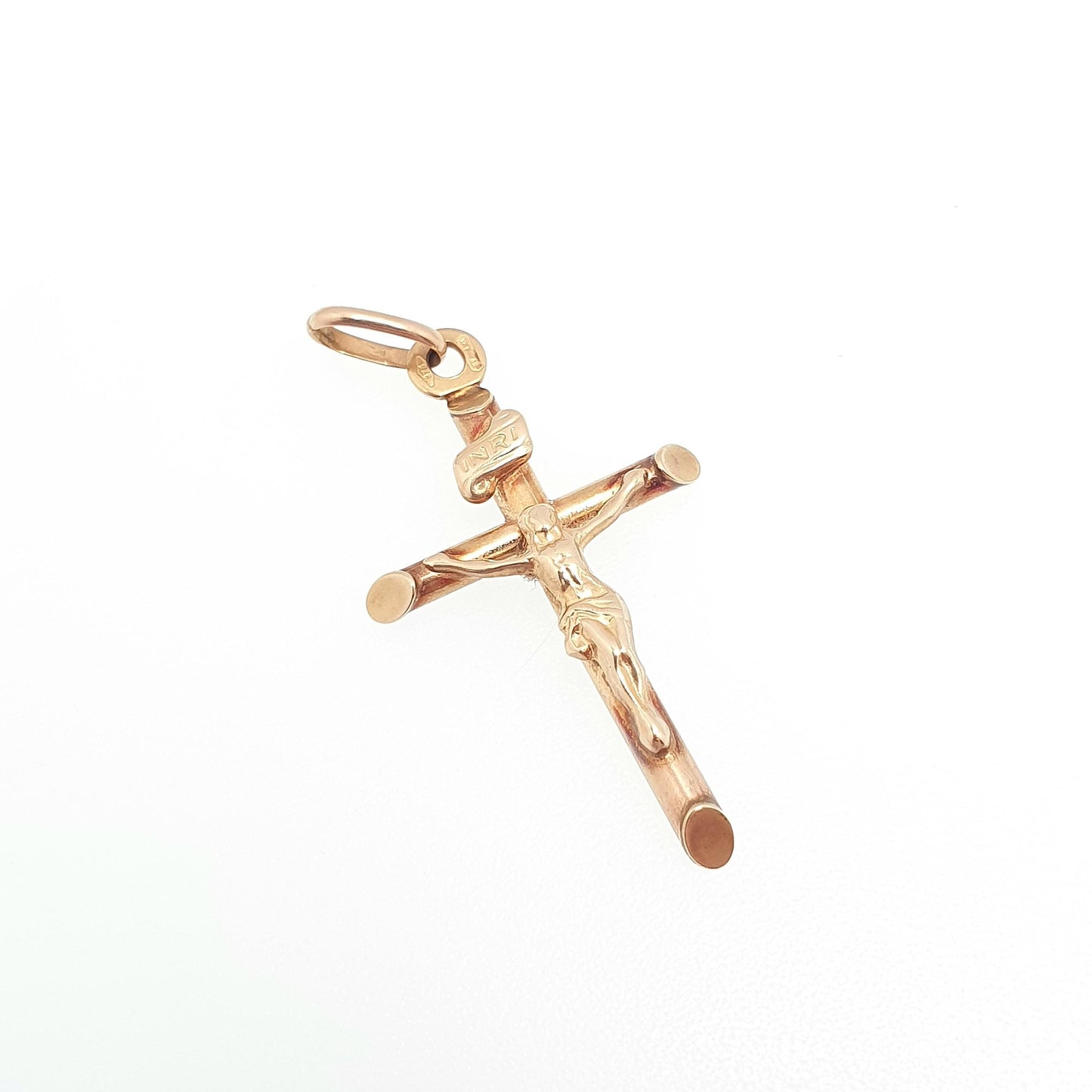 Vintage 9k 9ct Gold Jesus On The Cross Crucifix Necklace Pendant Italy INRI Solid 375 Christian Religious Mens Womens Jewelry Jewellery