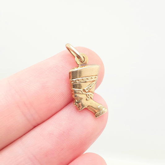 Vintage 9ct Gold Queen Nefertiti Necklace Pendant Solid 9kt 9k Egyptian Revival Egypt Royal Jewellery Jewelry