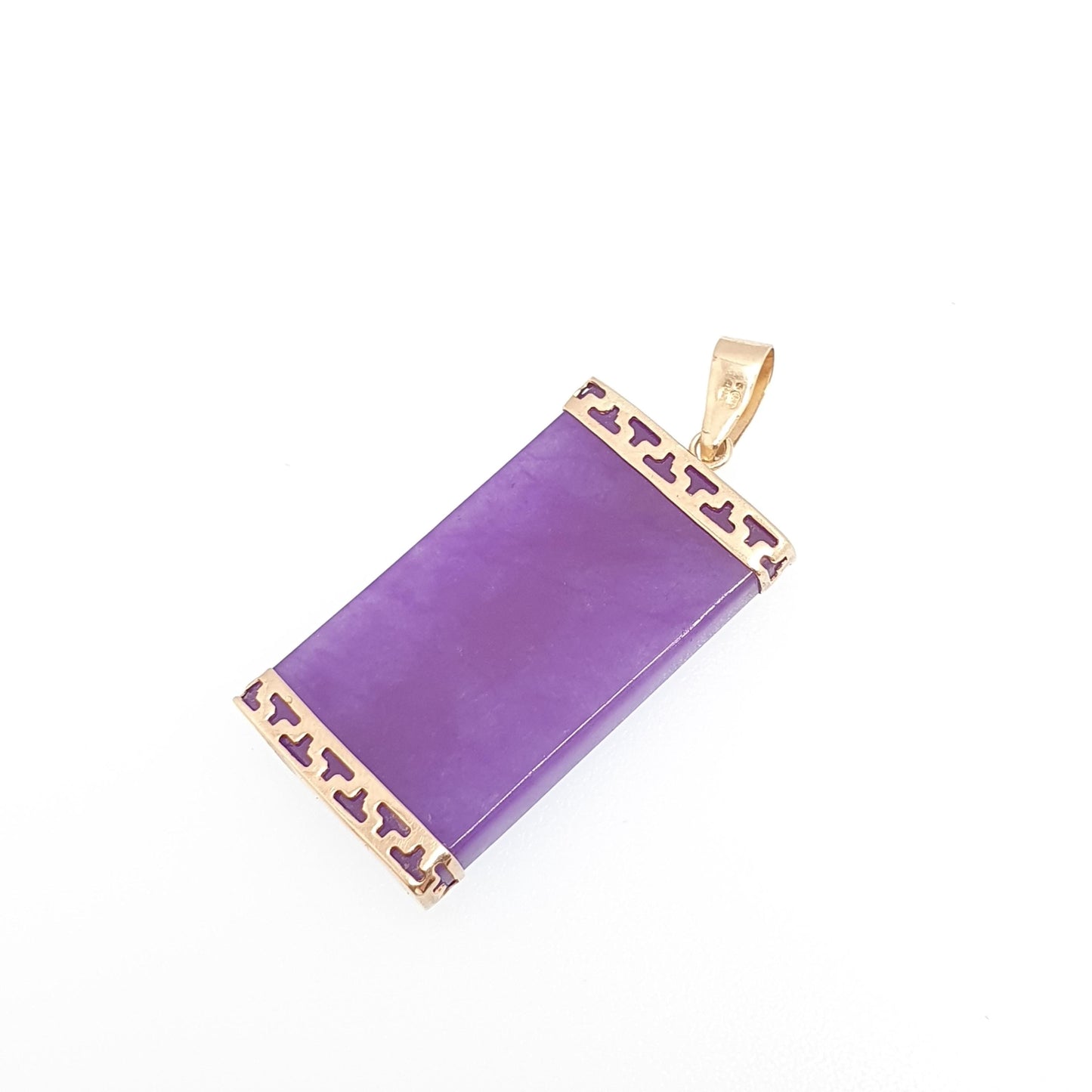 Vintage 9ct Gold Purple Jade Necklace Pendant Chinese Symbol Solid 9k 375 Writing Mandarin China Women Jewelry Jewellery