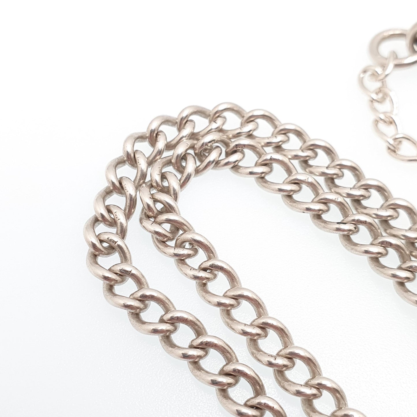 Antique Sterling Silver Albert Chain T Bar Necklace Curb Link Dog Clip 40cm 15.7" 25.68g 1913 Hallmark Vintage Jewelry Womens