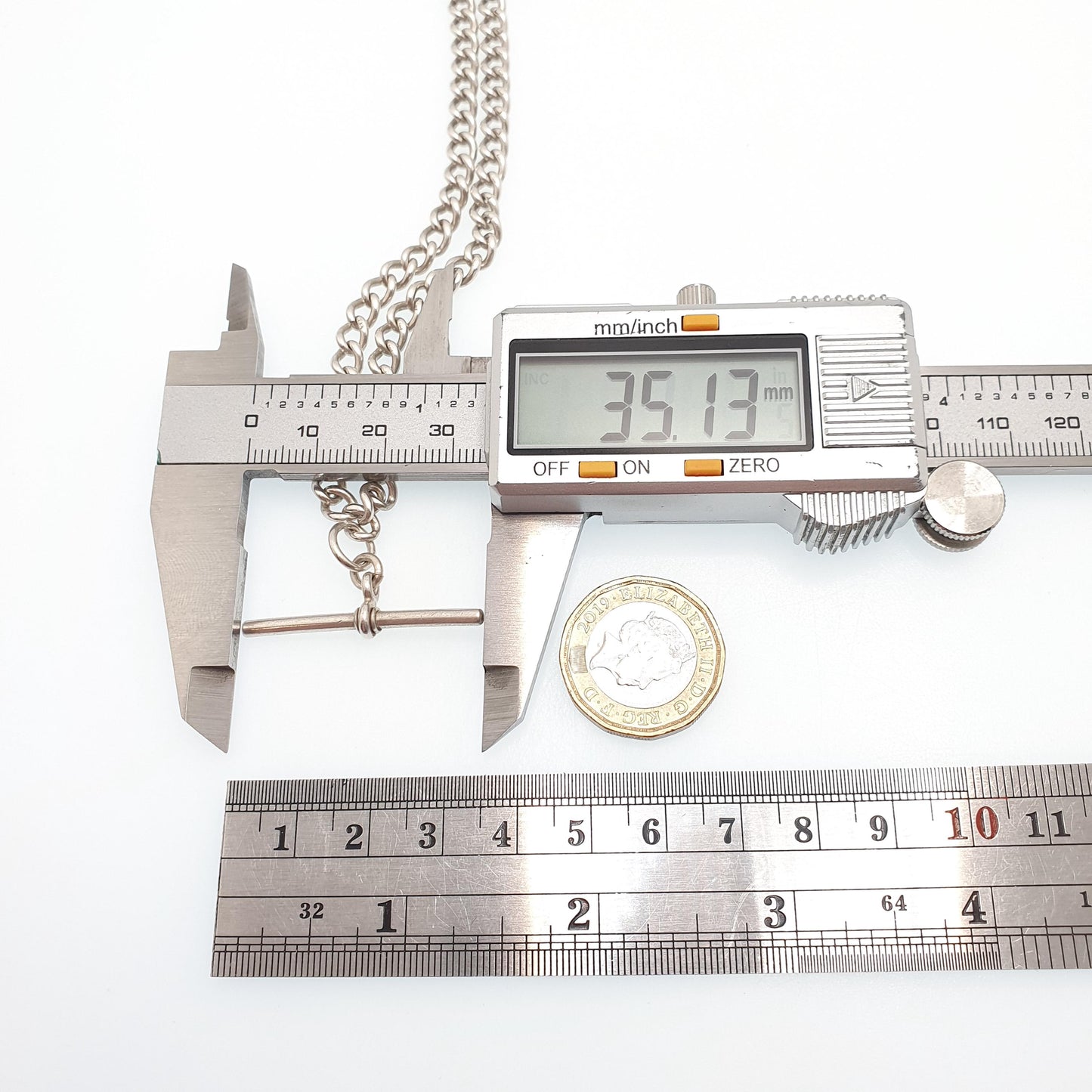 Antique Sterling Silver Albert Chain T Bar Necklace Curb Link Dog Clip 40cm 15.7" 25.68g 1913 Hallmark Vintage Jewelry Womens