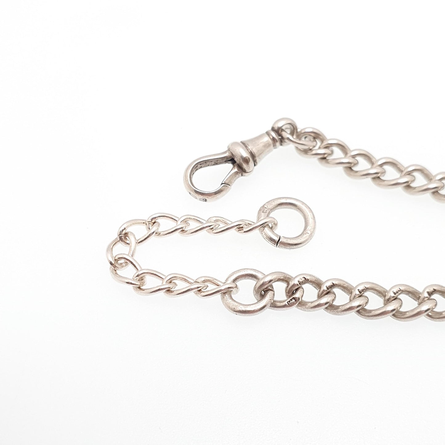 Antique Sterling Silver Albert Chain T Bar Necklace Curb Link Dog Clip 40cm 15.7" 25.68g 1913 Hallmark Vintage Jewelry Womens