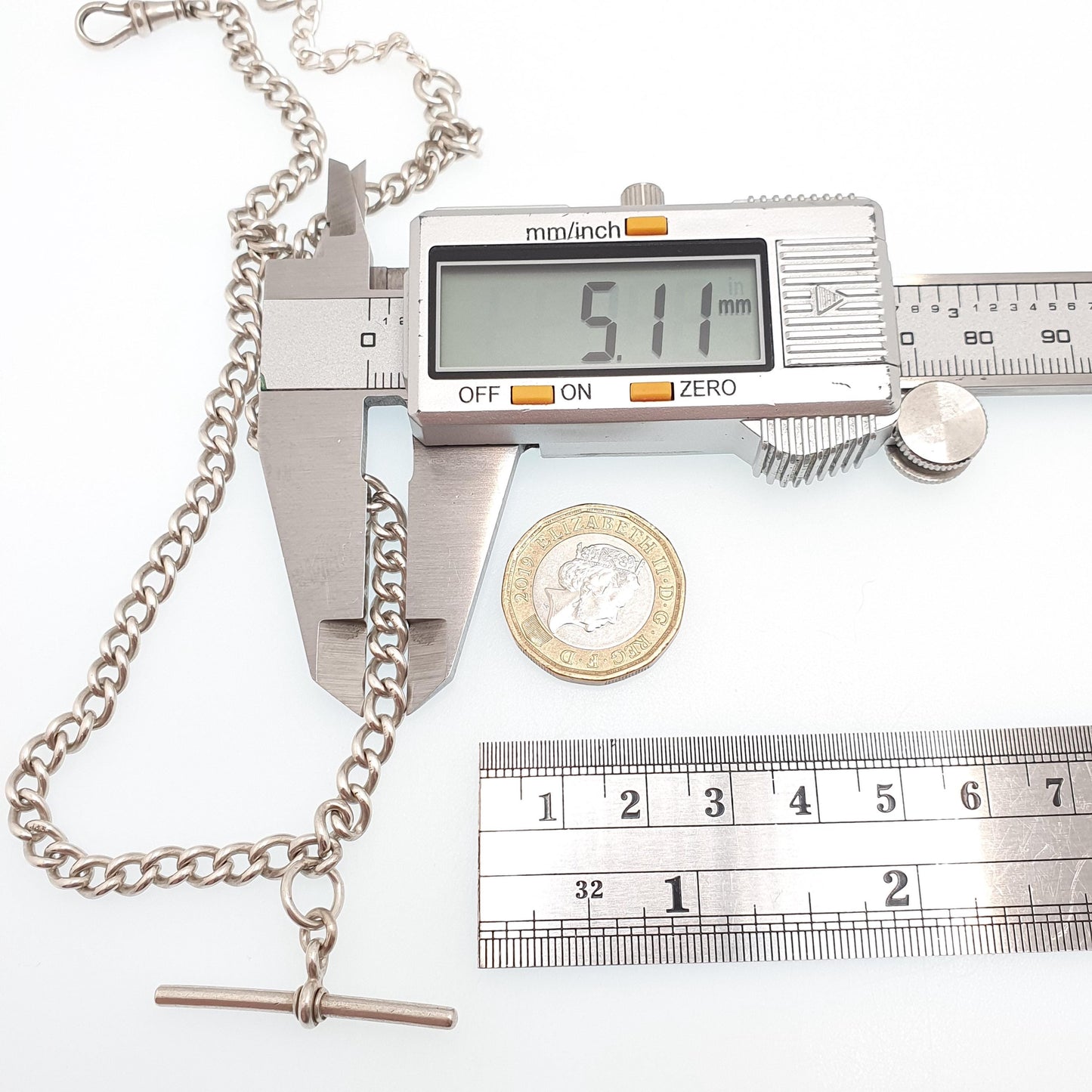 Antique Sterling Silver Albert Chain T Bar Necklace Curb Link Dog Clip 40cm 15.7" 25.68g 1913 Hallmark Vintage Jewelry Womens