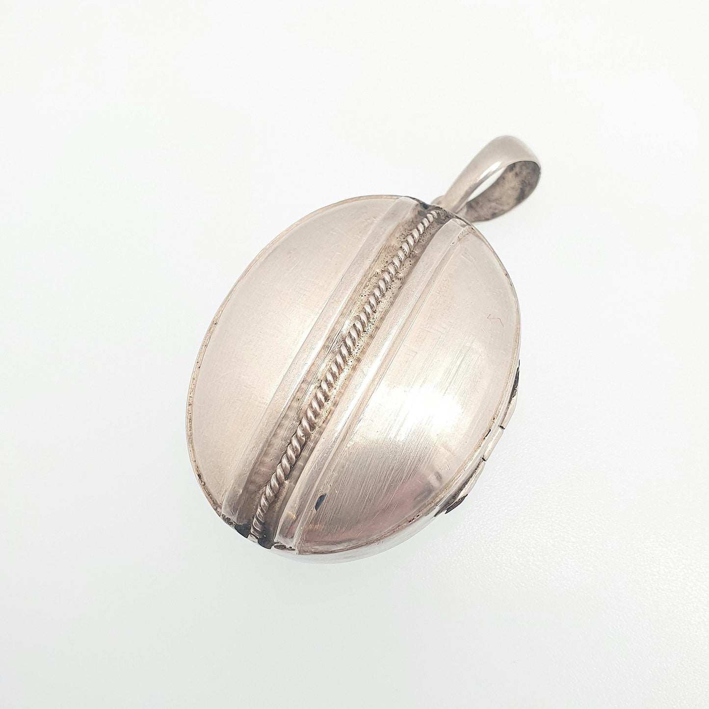 Antique Victorian Solid Silver Locket Large Oval Necklace Pendant Rope Finish Picture Photo 1800s Vintage Jewellery Jewelry