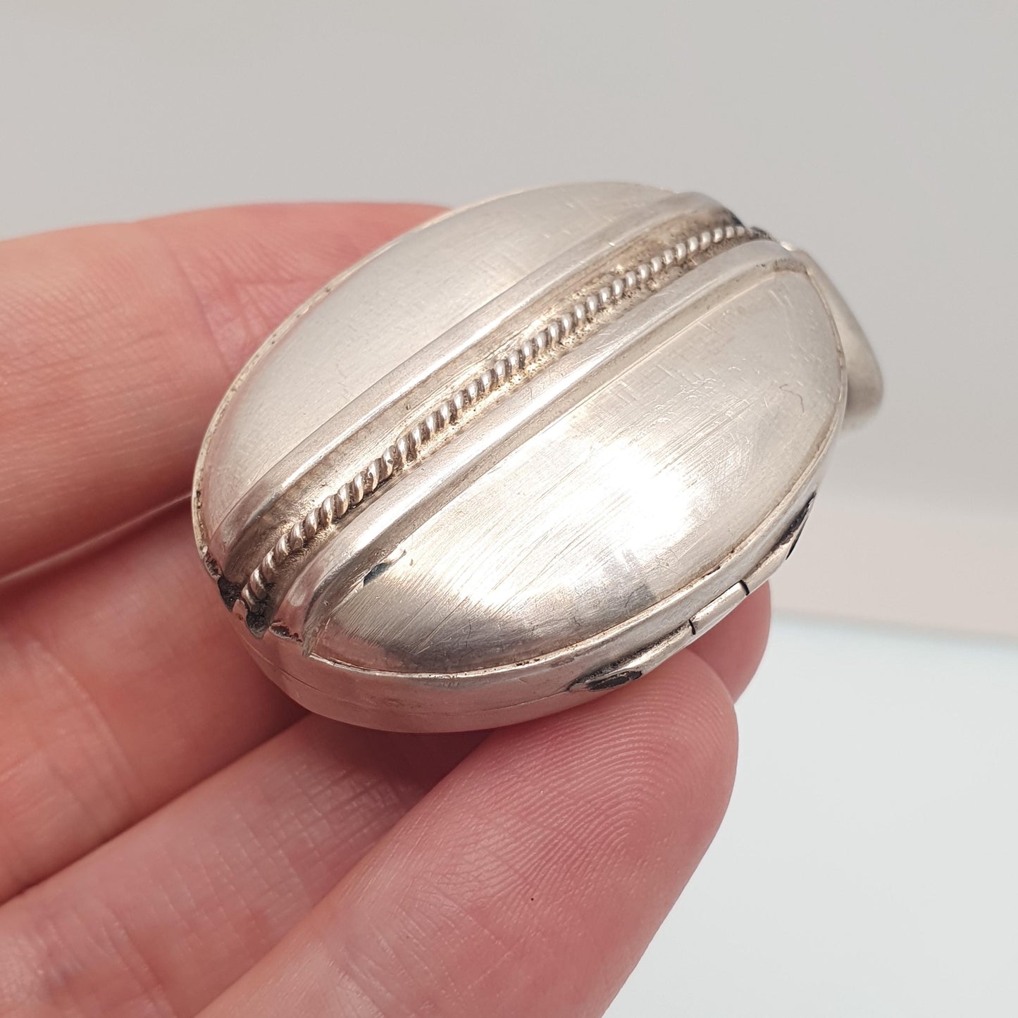 Antique Victorian Solid Silver Locket Large Oval Necklace Pendant Rope Finish Picture Photo 1800s Vintage Jewellery Jewelry