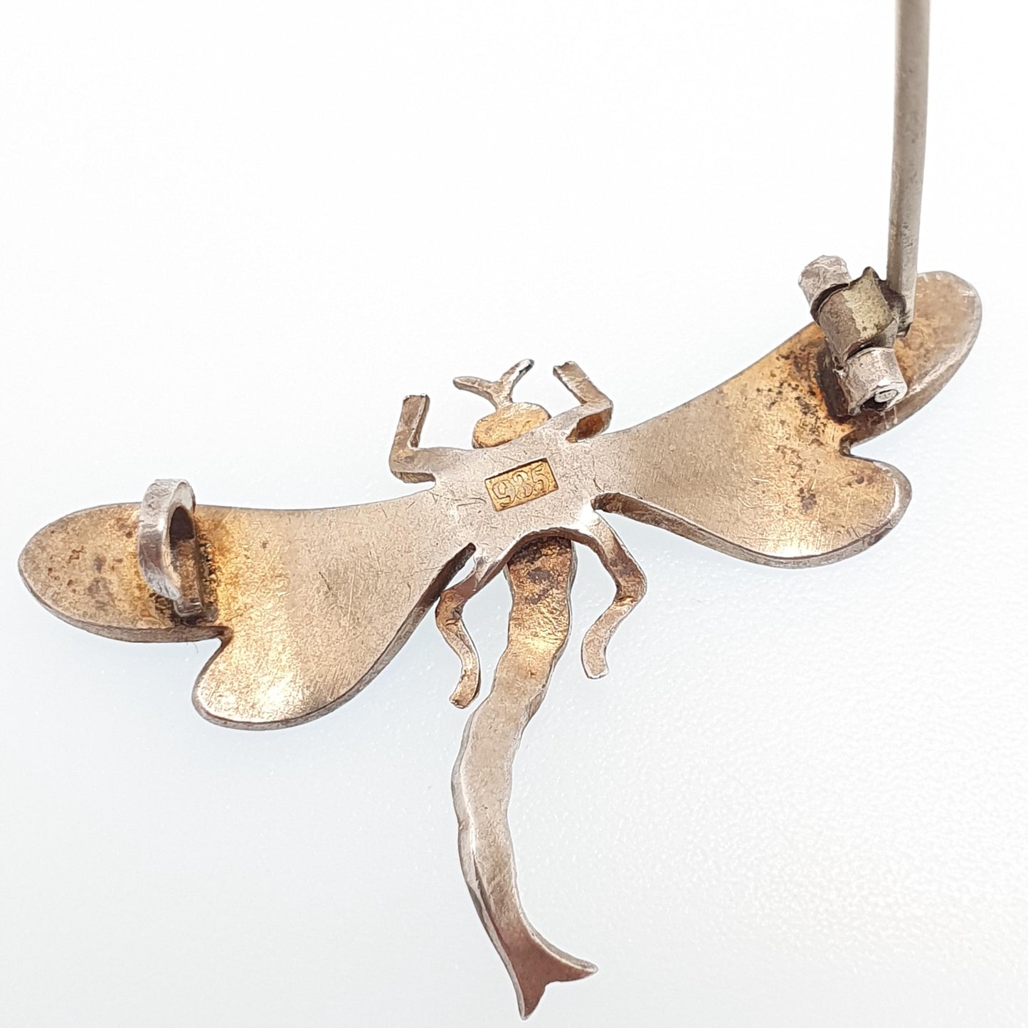 Antique Sterling Silver Dragonfly Brooch Enamel & Diamond Paste Edwardian Insect Fly Vintage Womens Red Jewelry Bug Jewellery