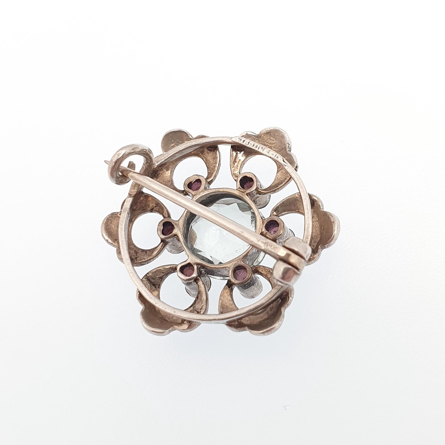 Antique Sterling Silver White Spinel Brooch Amethyst & Blue Enamel Victorian Flower Genuine Natural Gemstone Vintage