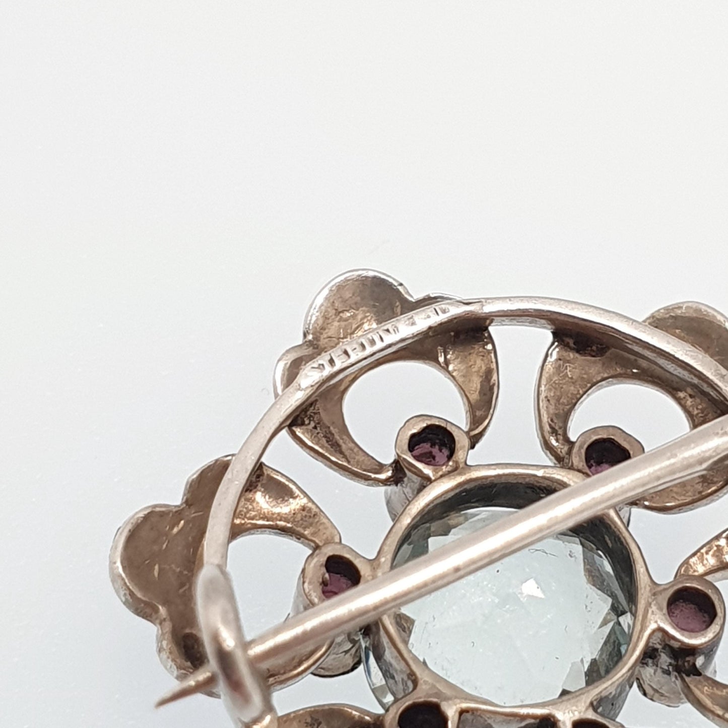 Antique Sterling Silver White Spinel Brooch Amethyst & Blue Enamel Victorian Flower Genuine Natural Gemstone Vintage