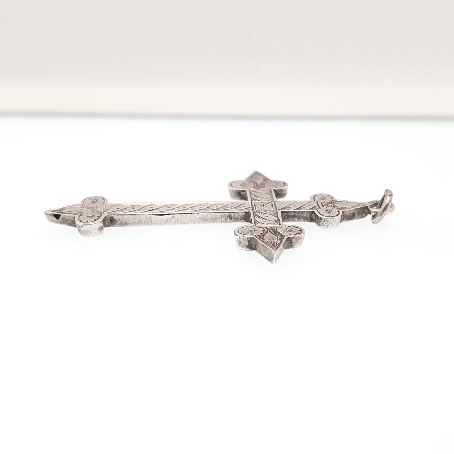 Antique Sterling Silver Crucifix Necklace Pendant 1898 Hallmark Pointed Engraved Cross Catholic Christian Vintage