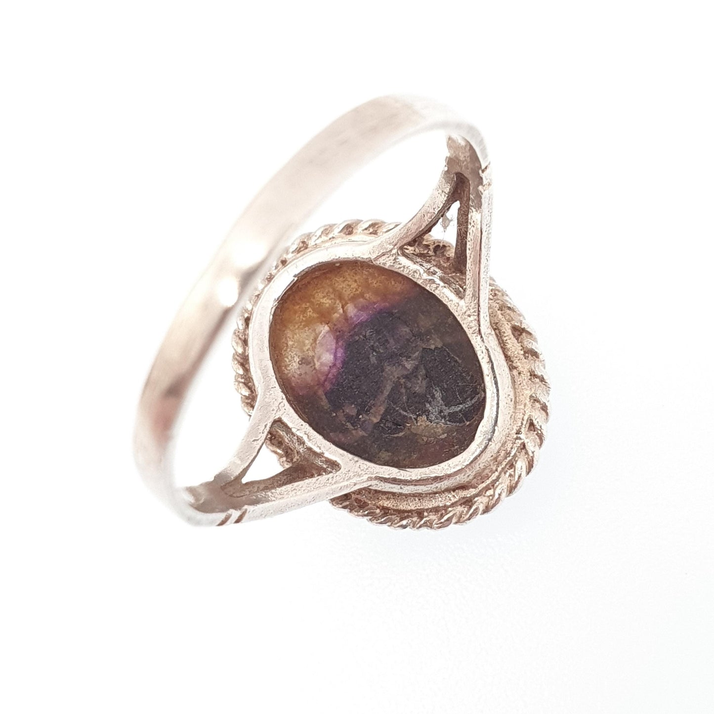 Vintage Blue John Sterling Silver Ring Signet Cabochon Oval 1967 Hallmark Fluorite Bleu Jaune Rare Gemstone Jewelry Jewellery