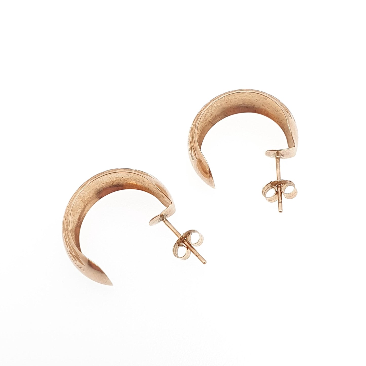 Vintage 9k 9ct Gold Hoop Earrings Stud Three Quarter Etched Solid 375 9kt Retro Womens Jewelry Jewellery