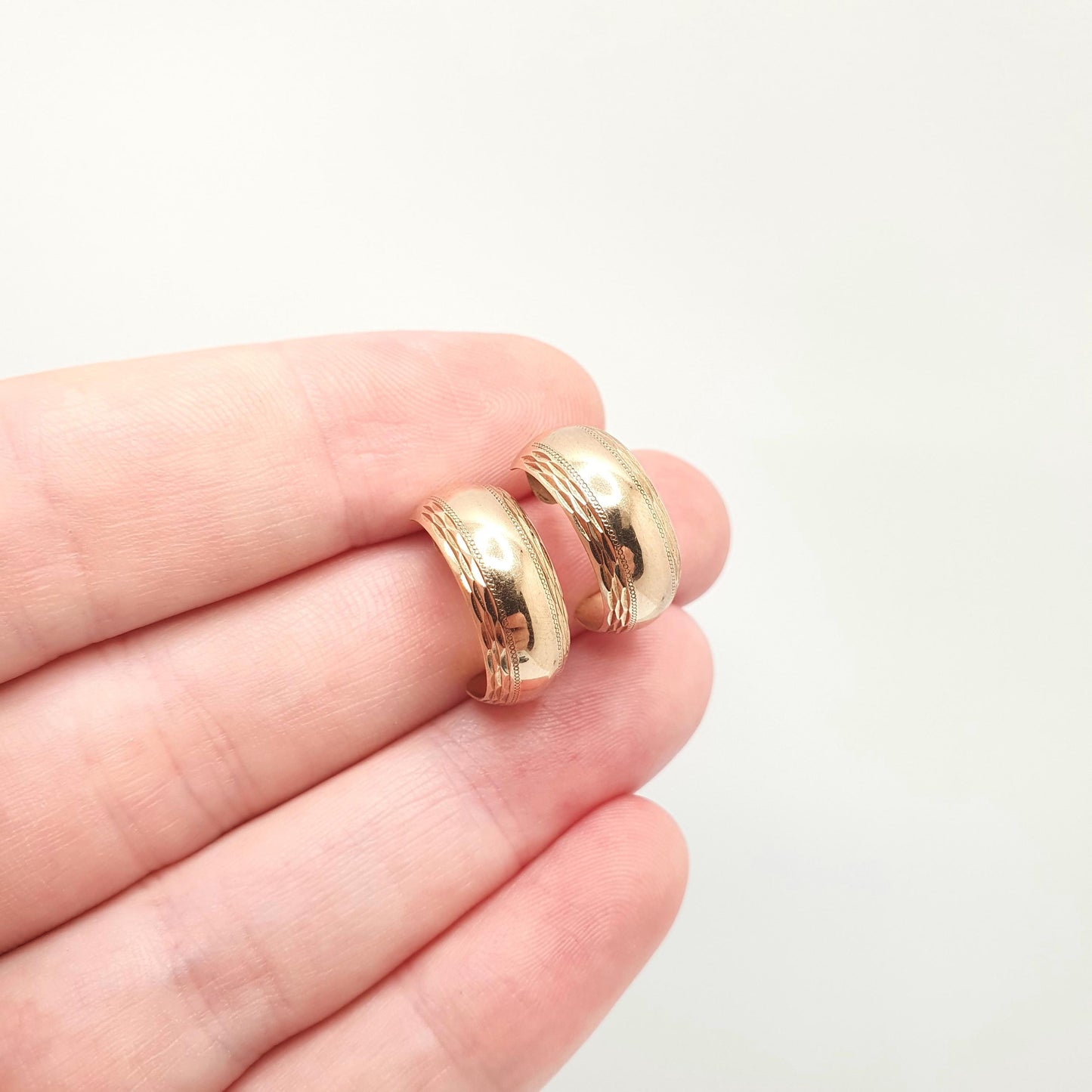 Vintage 9k 9ct Gold Hoop Earrings Stud Three Quarter Etched Solid 375 9kt Retro Womens Jewelry Jewellery