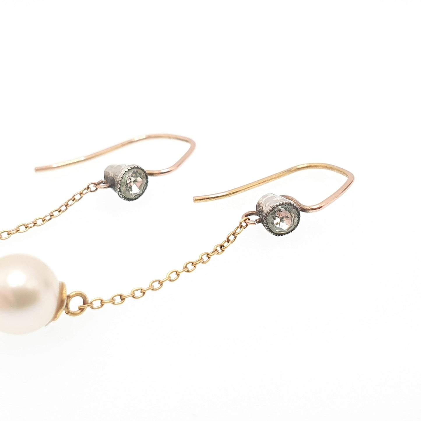Antique 9ct Gold Pearl Earrings 9ct 375 Solid Silver Diamond Paste Hook Hanging Cultured Dangle Drop  Jewelry Jewellery