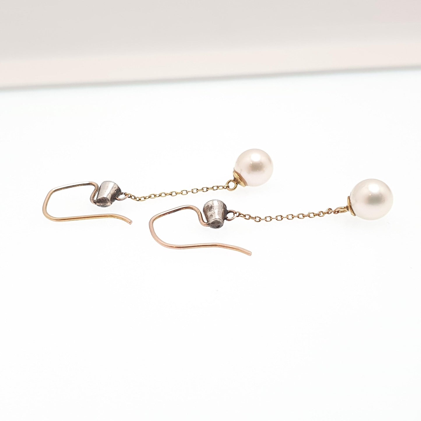 Antique 9ct Gold Pearl Earrings 9ct 375 Solid Silver Diamond Paste Hook Hanging Cultured Dangle Drop  Jewelry Jewellery