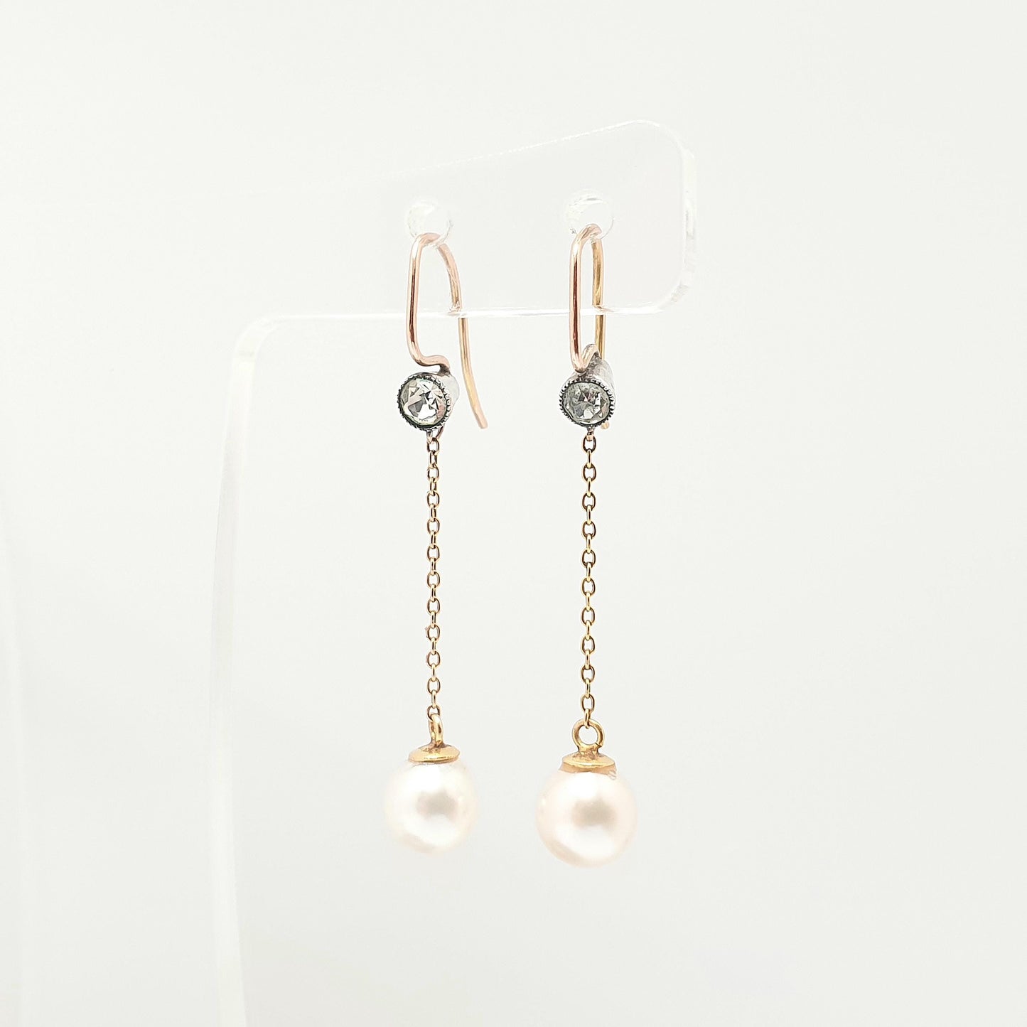 Antique 9ct Gold Pearl Earrings 9ct 375 Solid Silver Diamond Paste Hook Hanging Cultured Dangle Drop  Jewelry Jewellery
