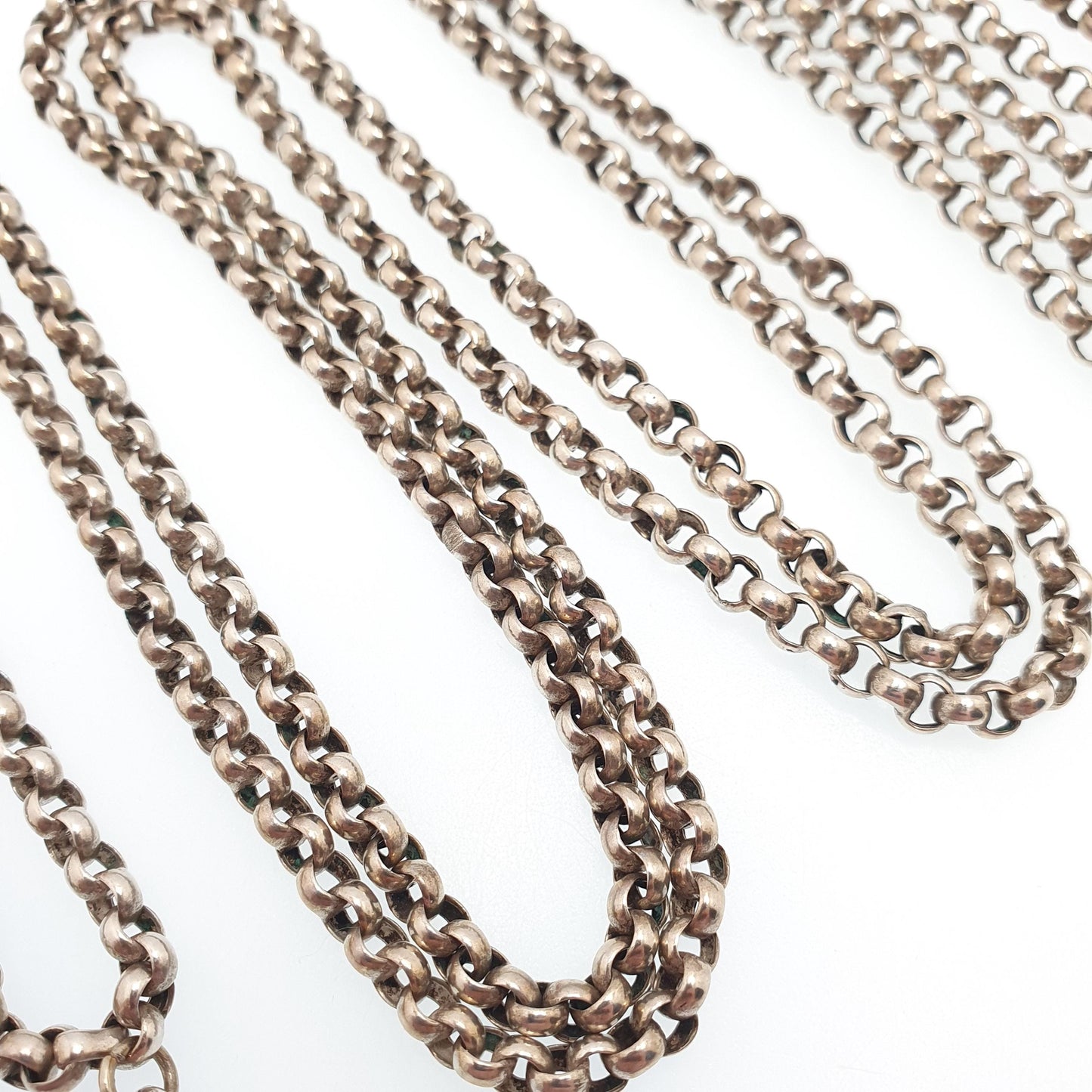 Antique Victorian Muff Chain Guard Necklace Silver Plate Belcher Rolo Link Dog Clip 41.37g 164cm 64" Very Long Vintage 1800s
