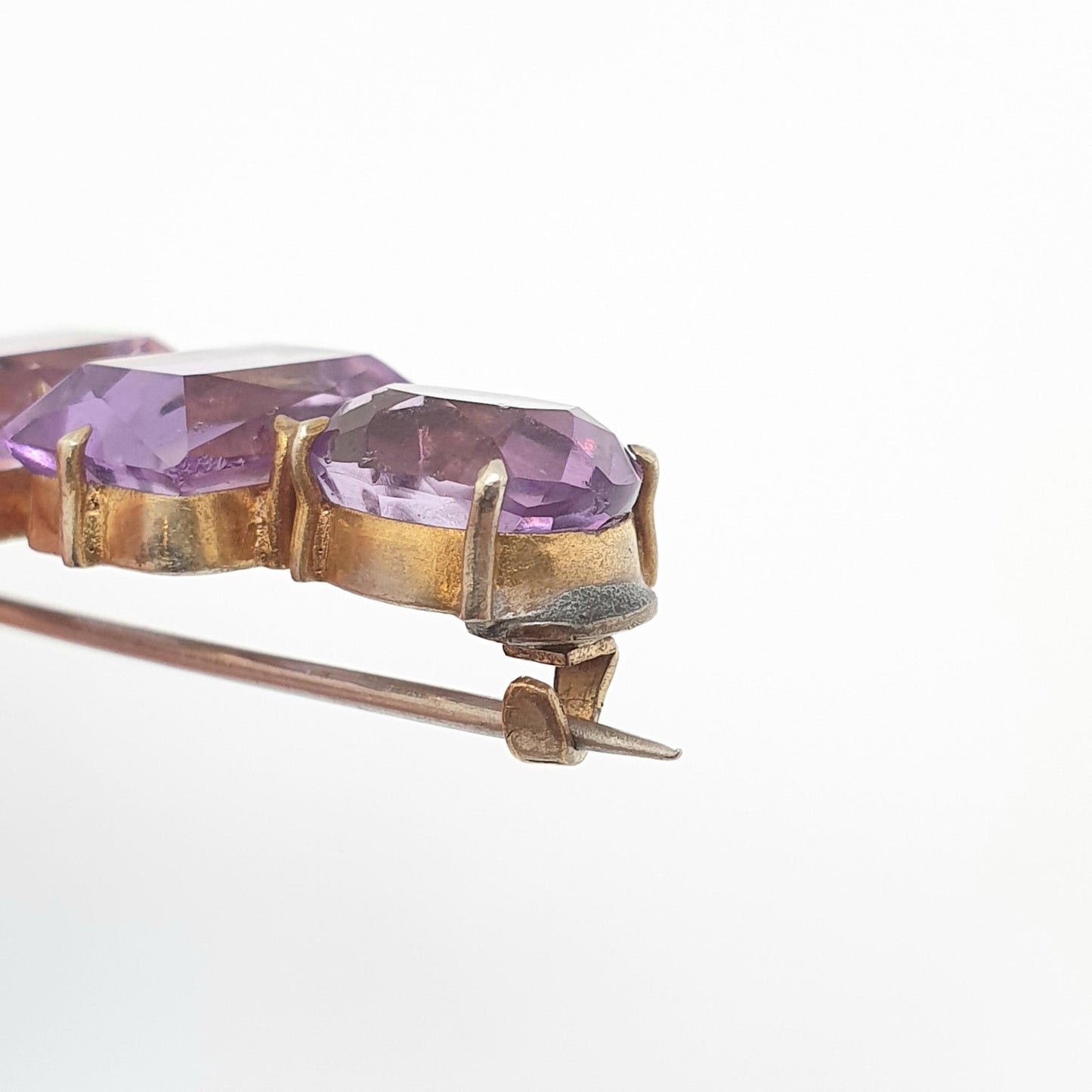 Antique Victorian Natural Amethyst Brooch Pin Rectangular Oval Cut Gold Gilt Genuine Gemstone Old Vintage 1800s Lilac Purple Womens Jewelry