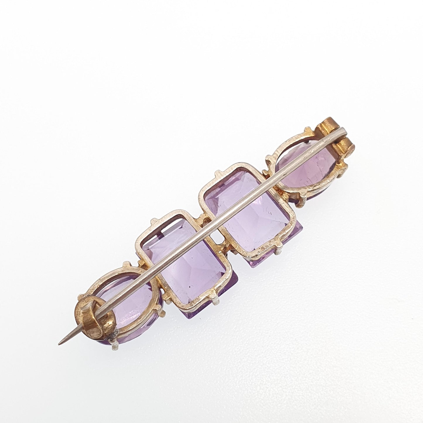 Antique Victorian Natural Amethyst Brooch Pin Rectangular Oval Cut Gold Gilt Genuine Gemstone Old Vintage 1800s Lilac Purple Womens Jewelry