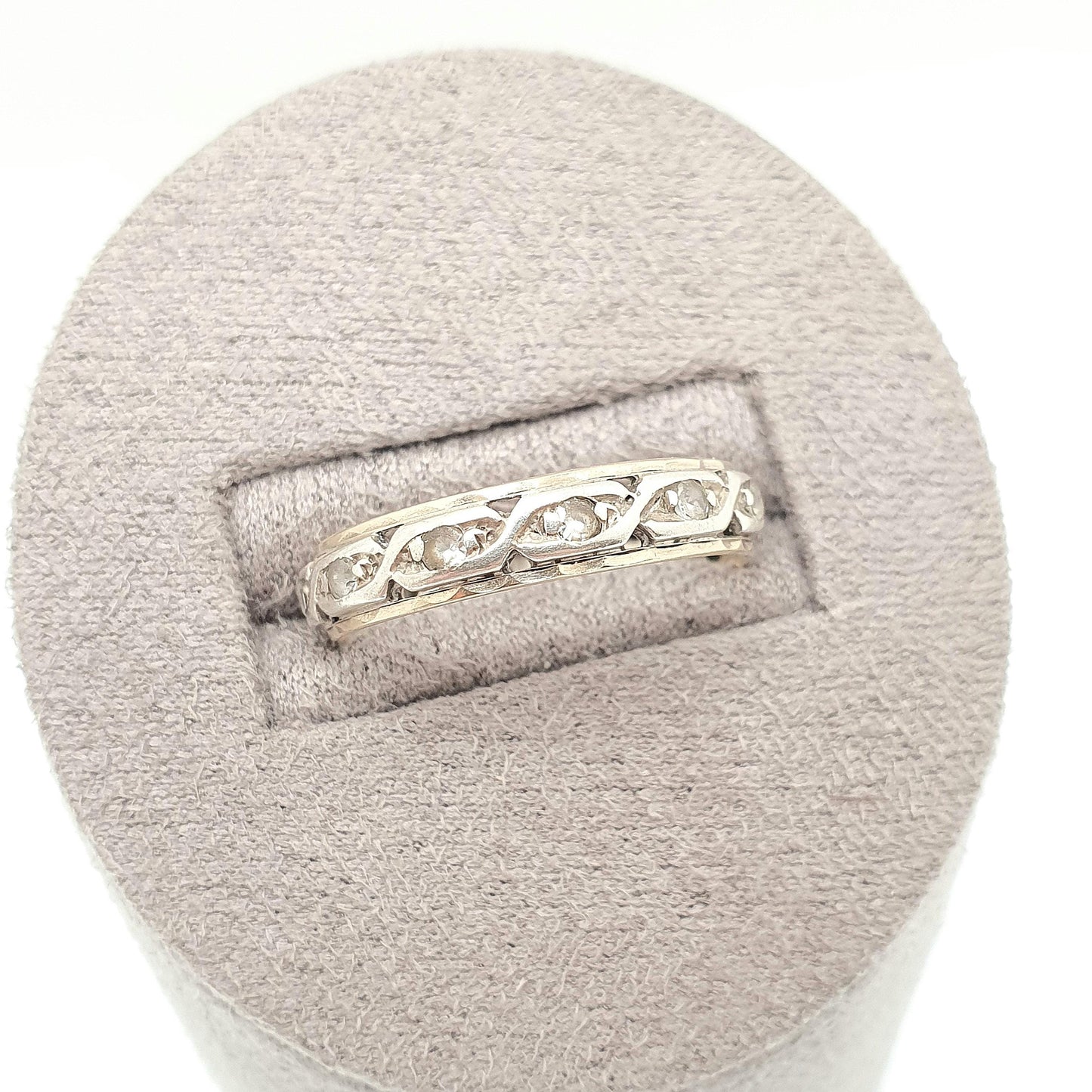 Antique 9ct 9k Gold Sterling Silver Eternity Ring Diamond White Spinel Band Solid 9kt Gold Art Deco Vintage 1920s Womens Jewelry Jewellery