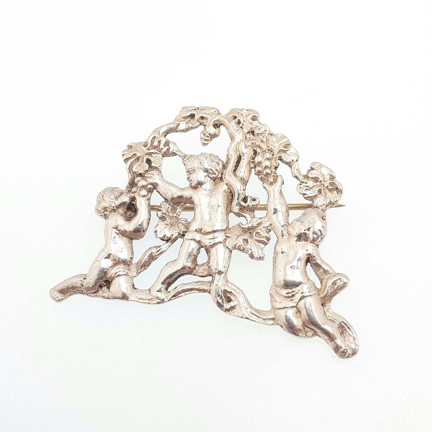 Antique Solid Silver Cherub Brooch Victorian Large Art Nouveau 1800s Ornate Vintage Jewelry Jewellery