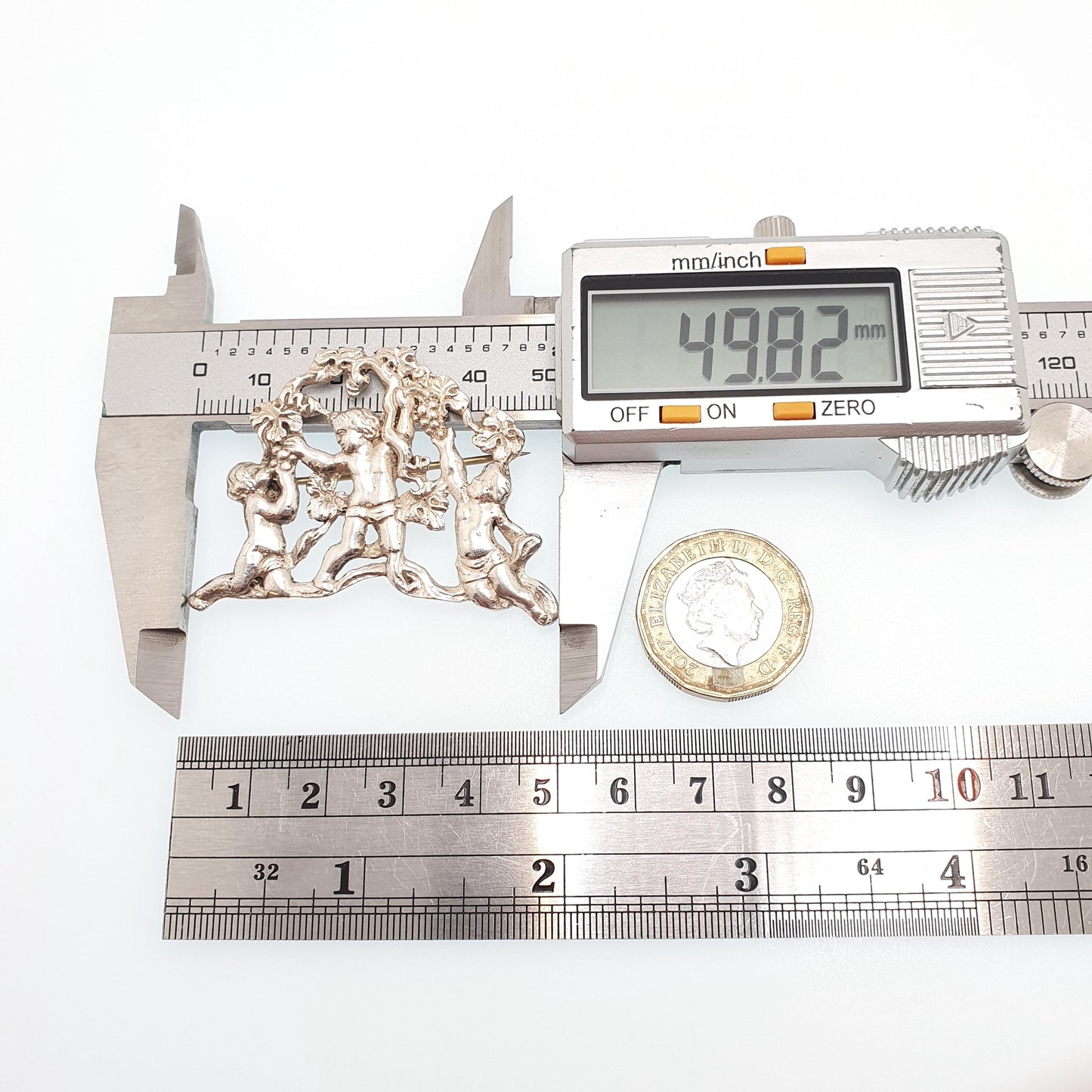 Antique Solid Silver Cherub Brooch Victorian Large Art Nouveau 1800s Ornate Vintage Jewelry Jewellery