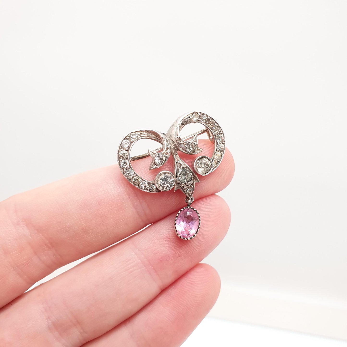 Antique Solid Silver Pink Diamond Paste Brooch Art Nouveau 1800s Victorian Sparkly Vintage Jewelry Jewellery