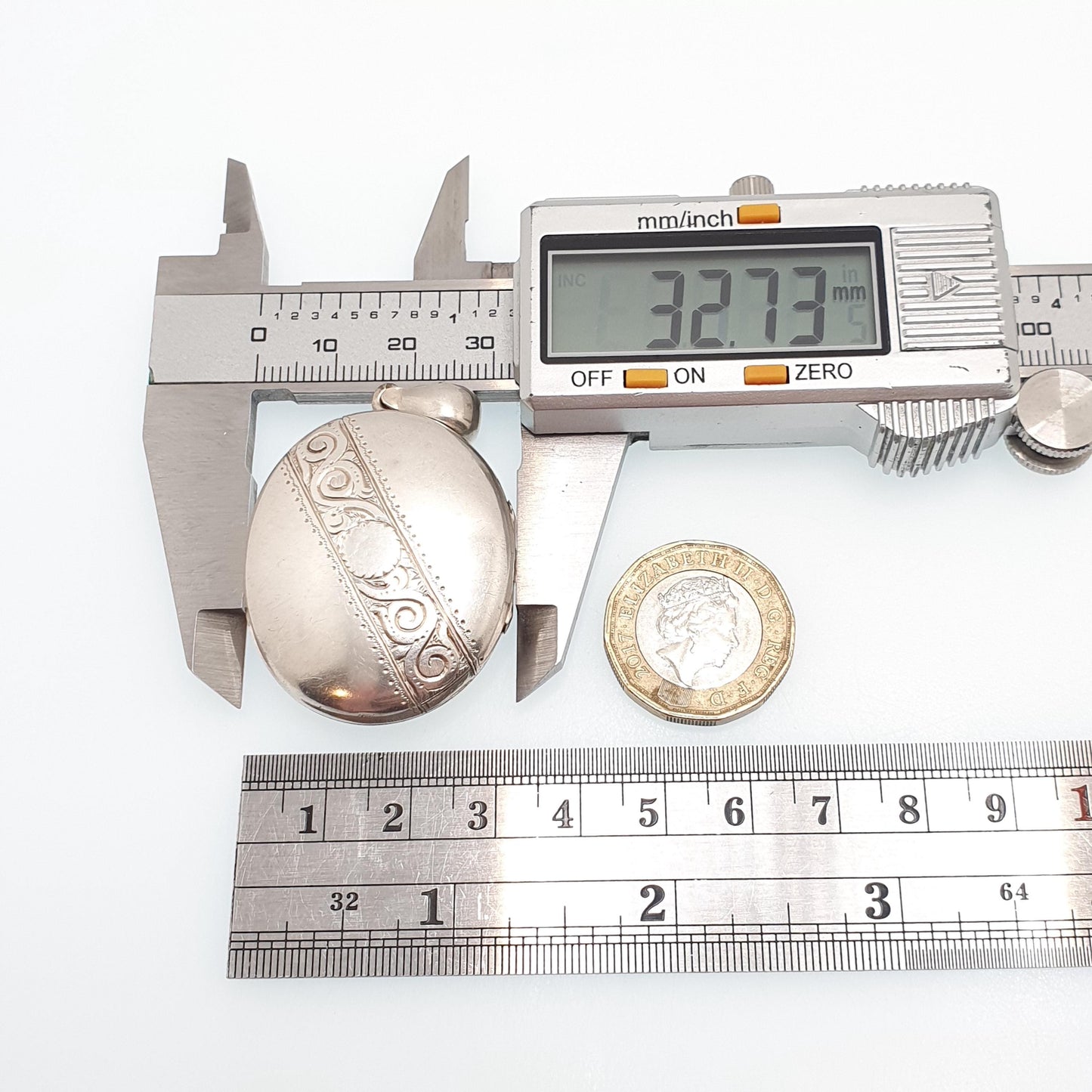 Antique Victorian Solid Silver Locket Hand Engraved Band Oval Large Big Pendant Picture Photo Vintage Womens Jewelry Jewellery