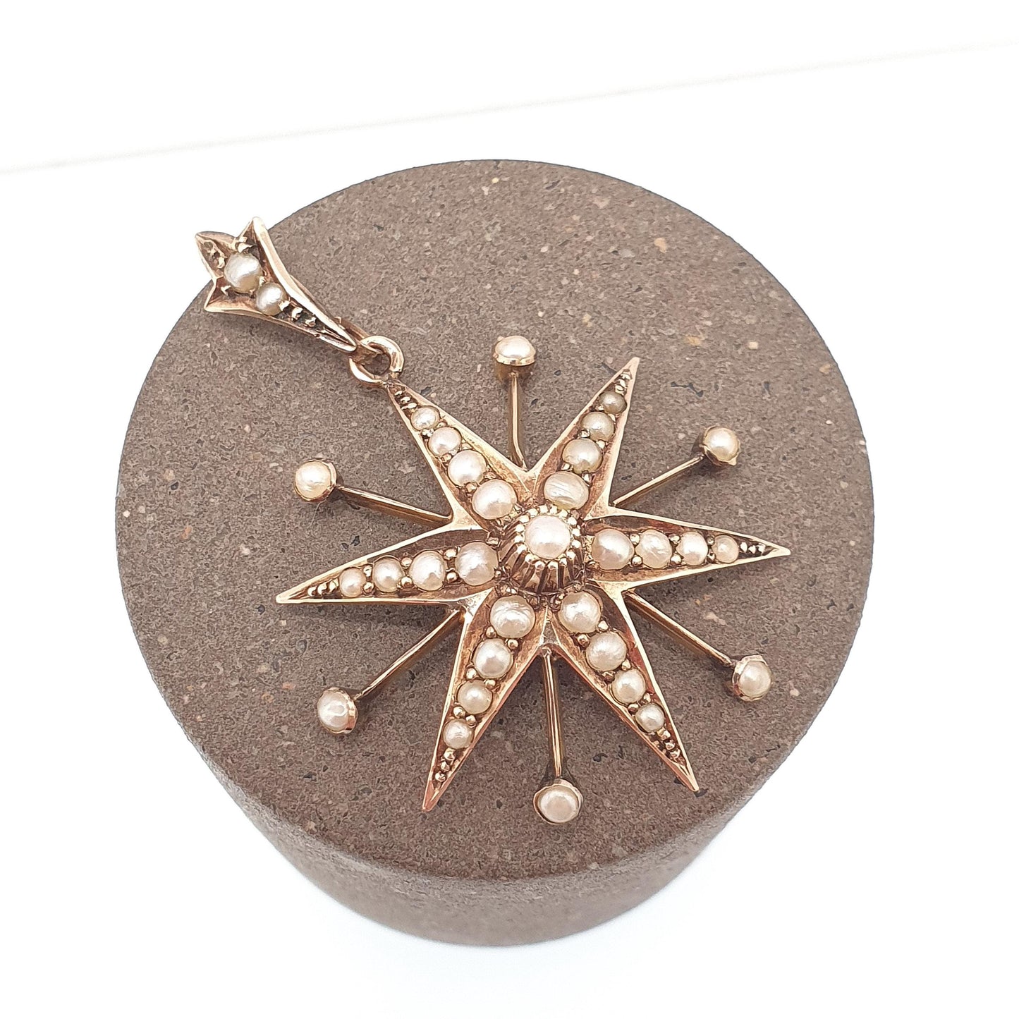 Antique 9ct Gold Star Pendant Seed Pearl Necklace Victorian Solid 9k 9kt 375 Celestial Vintage Jewellery Jewelry