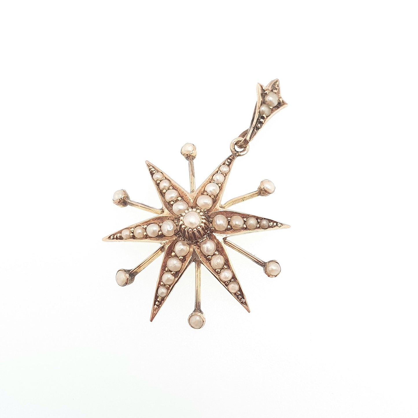 Antique 9ct Gold Star Pendant Seed Pearl Necklace Victorian Solid 9k 9kt 375 Celestial Vintage Jewellery Jewelry