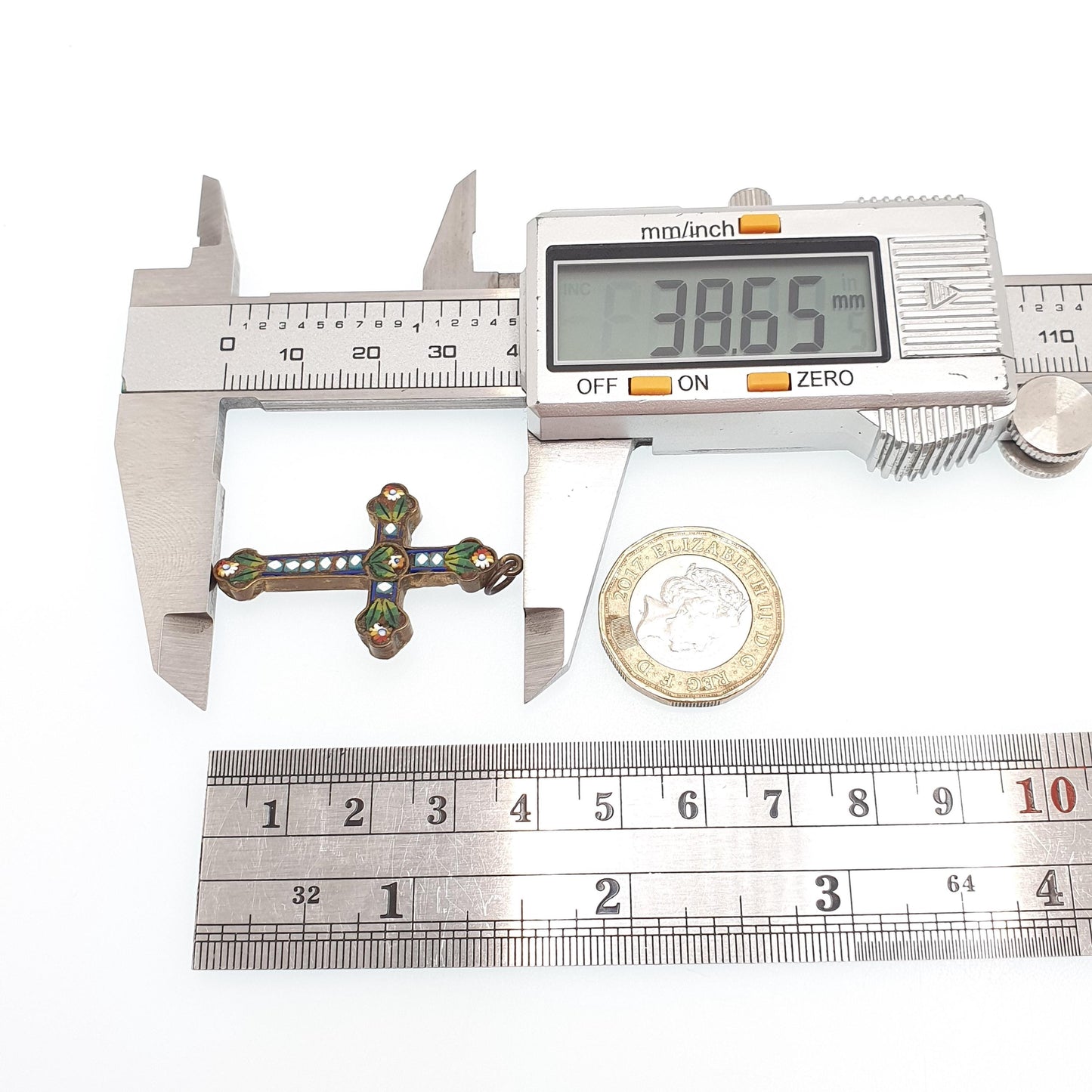 Antique Victorian Micro Mosaic Crucifix Necklace Pendant Cross Gold Tone Micromosaic Handmade Italian Vintage Jewelry Jewellery