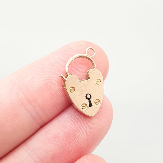 Antique 9ct 9k Rose Gold Padlock Clasp Charm Victorian Necklace Pendant Bracelet Solid 9k 9 Carat Lock Vintage Womens Jewelry Jewellery